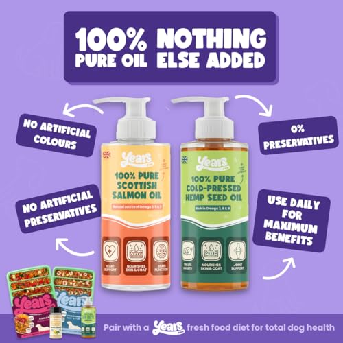 YEARS 100% Pure Salmon Oil for Dogs & Hemp Seed Oil for Dogs Double Pack Rich in Omega 3, 6 & 9 Dog Calming Supplements for Joints Skin & Coat Health - 2 x 250ml - Image 5