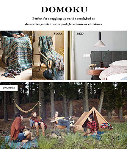 Boho Throw Blankets Outdoor Knitted Tassel Blankets, Super Soft Cozy Lightweight Couch Decorative Bohemian Afghans Throw Blankets, Bed, Sofa, Outdoor Throw Blanket - All Seasons (Blue 50X60 Inch) #TOP4