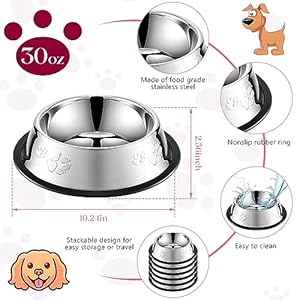 8 Pack Stainless Steel Dog Bowl Metal Dog Bowls with Rubber Base Non-Slip Pet Bowls Cat Feeding Bowls Pet Food and Water Bowls for Indoor Small Medium Large Dogs Cats Pets(30 oz)