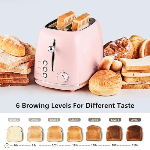2-Slice-Toaster-Retro-Stainless-Steel-with-Bagel-Cancel-and-Defrost-Functions-6-Bread-Shade-Settings-Extra-Wide-Slots-and-Removable-Crumb-Tray-Pink