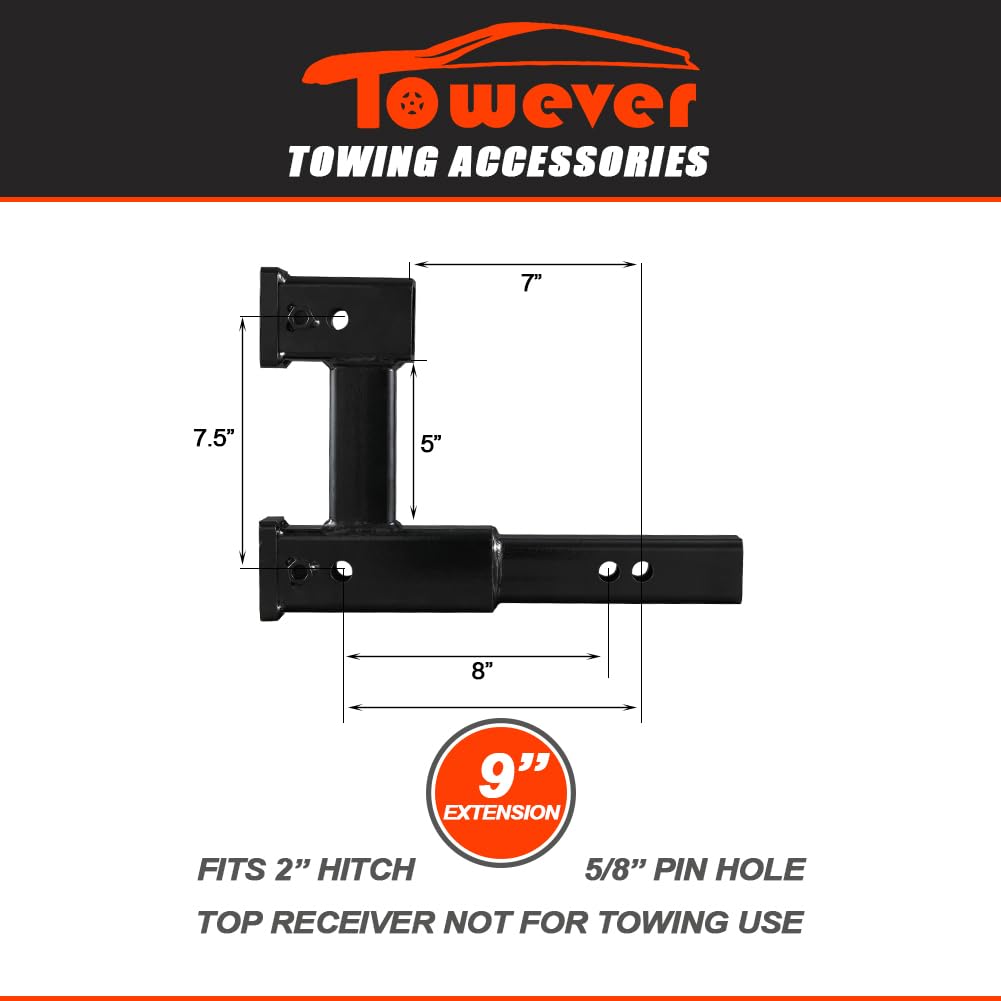 Tcmt Estensione Doppio Ricevitore Per Gancio Trailer - Salita/Discesa 5,1 Cm, Classe III/IV, Capacità 1814 Kg, Nero - 2