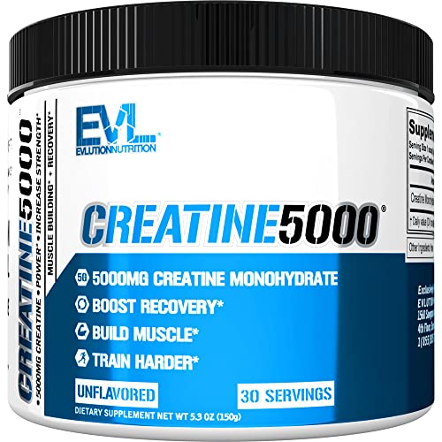 Evlution Pure Creatine Monohydrate Powder 5000mg Nutrition Pre and Post Workout Recovery Drink Mix Creatine Powder for Enhanced Muscle Mass Athletic Performance and Muscle Recovery - Unflavored