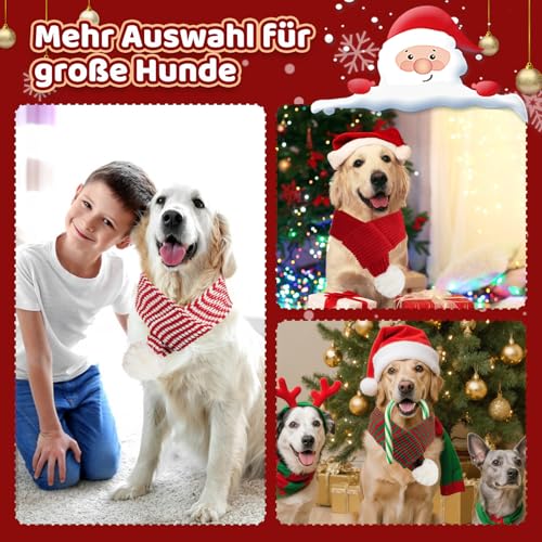 ROSAUI Hundeschal Weihnachten für große Hunde, Hundekostüm Weihnachten 73x9cm Extra Lang & Breit Strickschal mit Schnalle & Bommel – Warmer Winter-Schal für Labrador, Golden Retriever & Husky