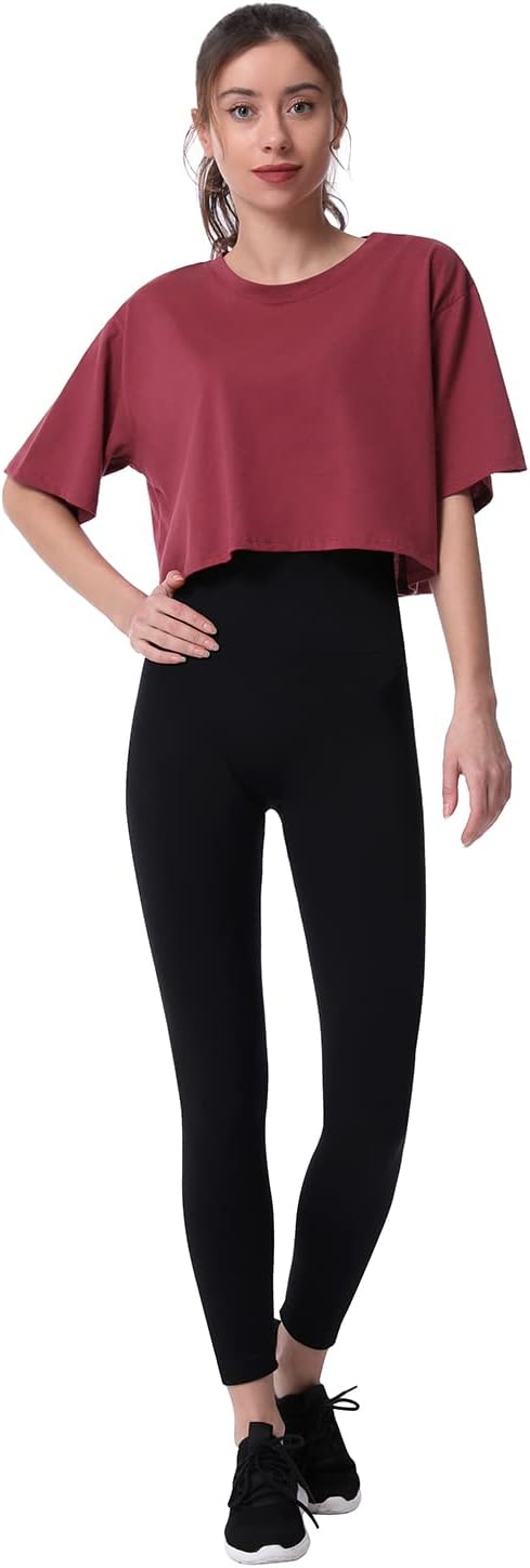 Cosy Pyro 4-Pack Women's Cotton Crop T-Shirts Short Sleeve Solid Cropped Athletic Top Round Neck Casual Workout Yoga Tees - Image 7