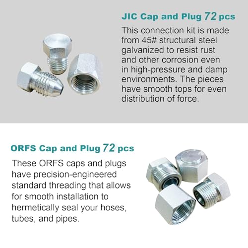 Legines Jic And Orfs 128Pcs Industrial Hydraulic Hose Tube And Pipe Fitting Kit Cap And Plug Kits With Galvanized 45# Steel And Precision Threading In Orfs And 37° Dash Sizes 4 6 8 10 12 16 thumb #3