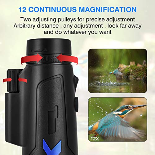 12X50 High Power HD Monocular Telescope with Smartphone Holder & Tripod,Waterproof Monocular with Durable and Clea Focus for Bird Watching, Travelling,Hunting,Hiking, Camping, Concerts