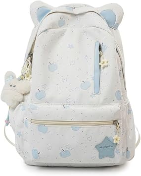 Cute Backpack Shoulder Bag Purse - Y2k Cat Ear Aesthetic Funny Coquette Bookbag Preppy Daypack Harajuku Backpack White