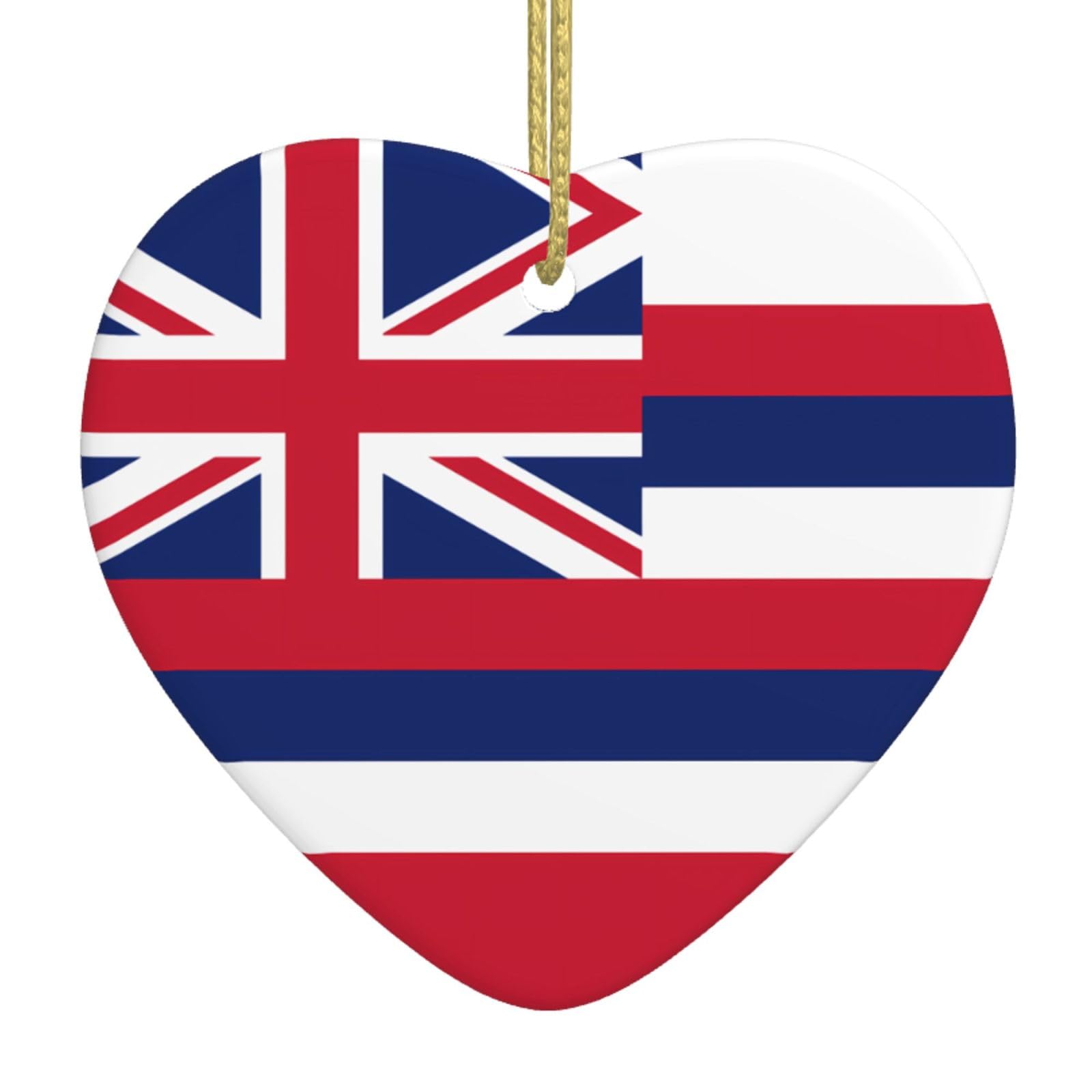 Hawaii Flag Ceramic Christmas Heart Pendant with Silk Thread, Christmas Tree Home Decoration