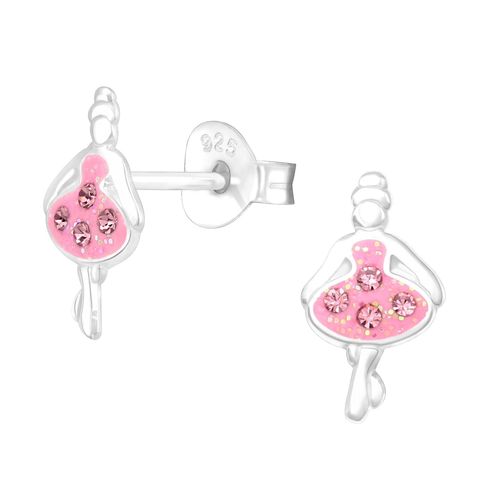 Orecchini a bottone ballerina rosa con confezione regalo - argento sterling