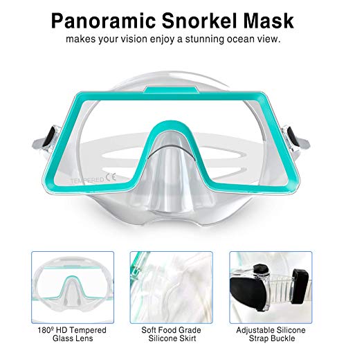 Snorkel Set Adult,Snorkeling Set with Panoramic Snorkel Mask Diving Goggles,Dry Top Snorkel and Adjustable Fins,Scuba Diving Snorkeling Mask for Men Women