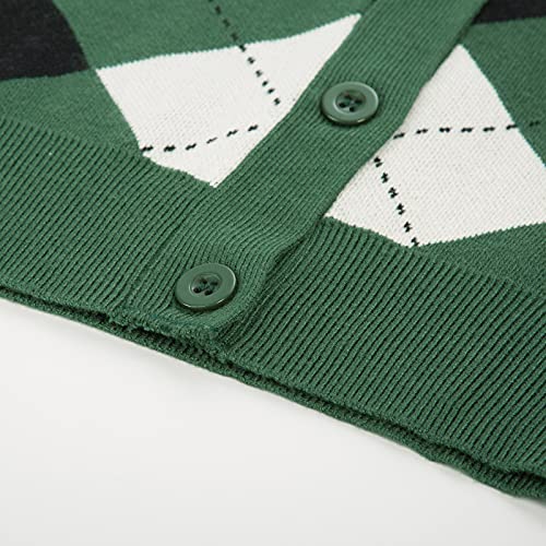 GRACE KARIN Womens Cardigan Sweater Fall Long Sleeve Argyle Sweater V Neck Button Up Cardigan Color Block Preppy Clothes4