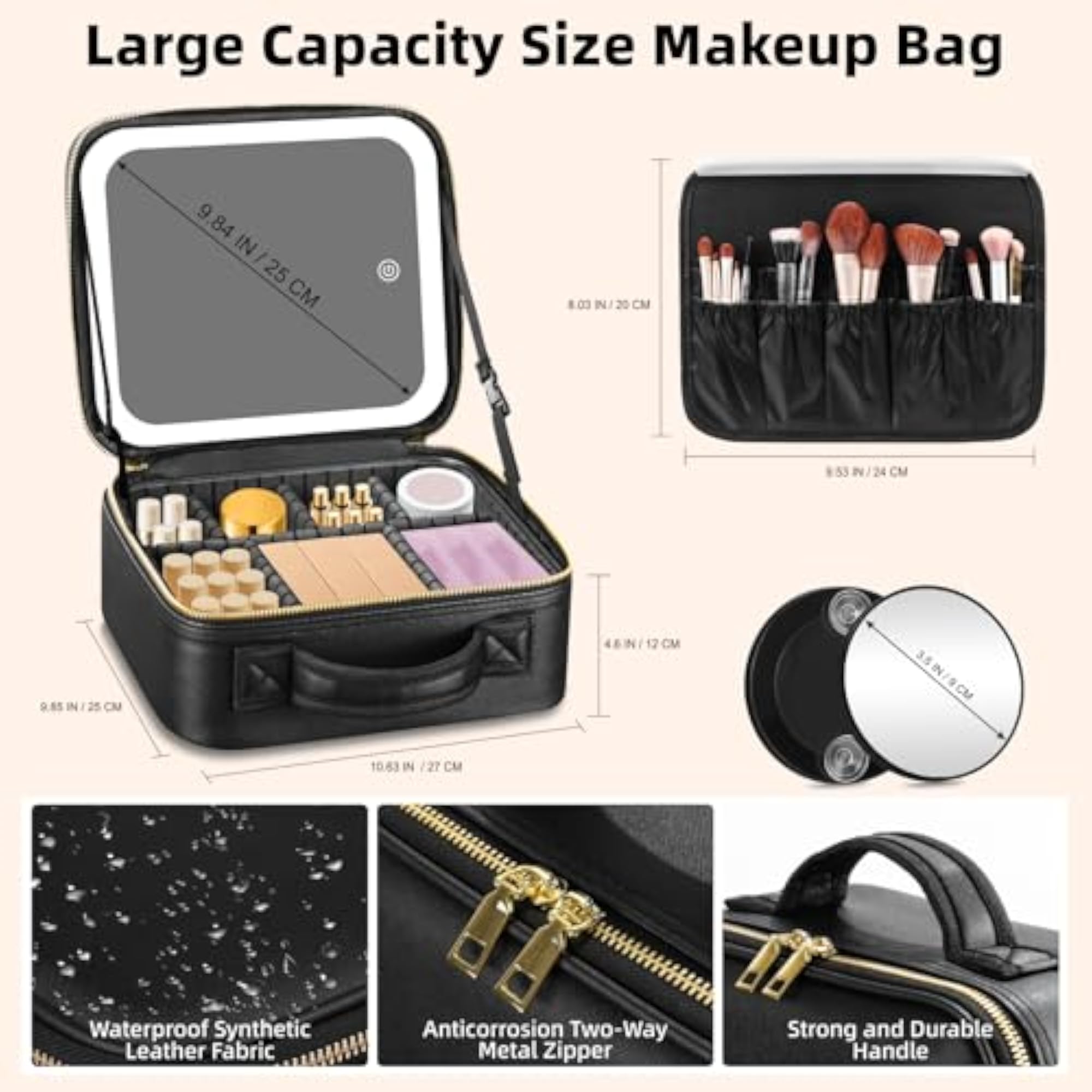 RRtide Makeup Train Case with Mirror and Lights