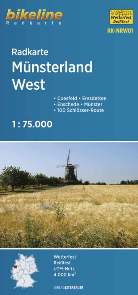 Münsterland West cycling map (NRW01): Coesfeld - Emsdetten - Enschede - Münster - 100 Schlösser-Route, 1:75.000, wetterfest/reißfest, GPS-tauglich mit UTM-Netz (Radkarten)