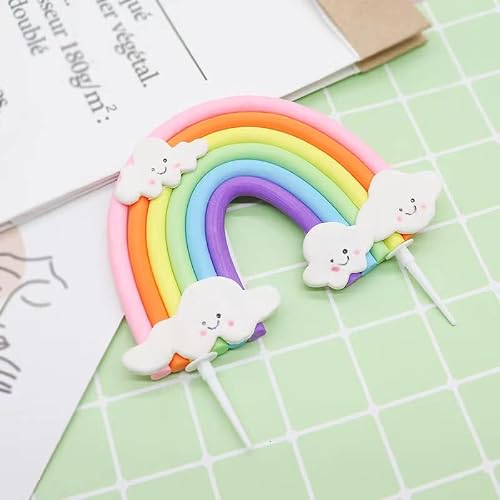 Rainbow Cloud Cake Topper, Colorful Rainbow Soft Pottery Cake Cupcake Topper Happy Birthday Decorations Cake Toppers Party Props For Boys Girls Birthday Party Decorations Supplies #TOP6