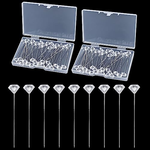 Bouquet Pin 100 PCS Boutonniere Pins with Diamonds Crystal Head Pins for Corsage Decoration Wedding Party 2 INCH Straight Sewing Pins