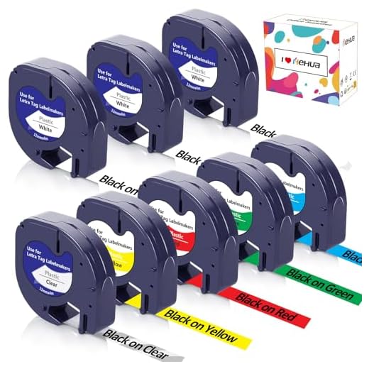 Hehua 8-Pack Ersättning för Dymo Letratag Plast Etikettejp 91221(3-Pack) 16951 91222 91223 91224 91225, Kompatibel med LetraTag LT-100H LT-100T LT-110T QX50 XR XM 2000 (12mm x 4m)