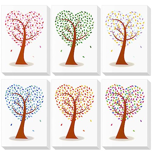 Cartes de vœux vierges pour toutes les occasions, lot de 48 cartes illustrées arbres en cœur