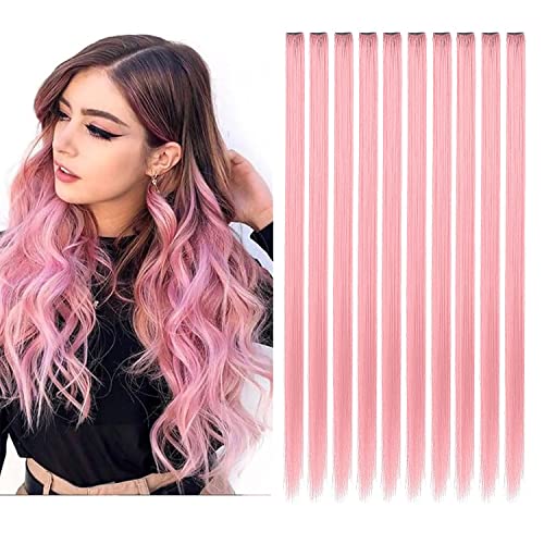 Extensiones de cabello rosa cereza accesorios sintéticos para el cabello cabello largo liso arco iris seleccionado para mujeres niñas regalos para niños (rosa cereza) Cover