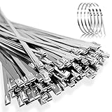 120 bridas de metal de 4,6 x 300 mm, acero inoxidable 304 plateado con nudos de metal autobloqueantes para vallas, jardines, granjas, reparación de escapes