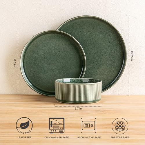 GBHOME Stoneware Dinnerware Sets for 4,Round Reactive Glaze Ceramic Plates and Bowls Set,Highly Chip and Crack Resistant | Dishwasher & Microwave Safe Dishes Set,Service for 4 (12pc) - Image 3