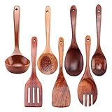  Pesfehhy 7 Ustensiles de Cuisine en Bois Teck PièCes SéRies, CuillèRes AntiadhéSives et Ustensiles de Cuisine Spatule pour et la Cuisine