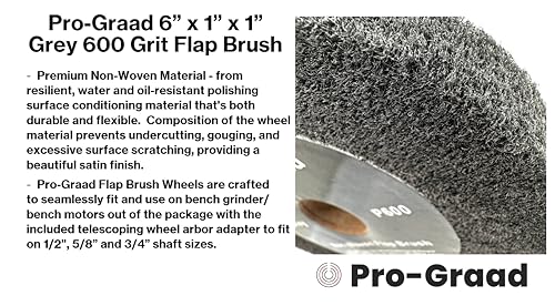 Image of 6 inch x 1 inch Grey 600 Grit Non-Woven Bench Grinder Polishing Burnishing Satin Finishing Flap Brush Wheel for Aluminum Copper Metal Golf Club Refurbishing, Compatible for 1 /2 inch, 5 /8 inch, 3 /4 inch Arbor