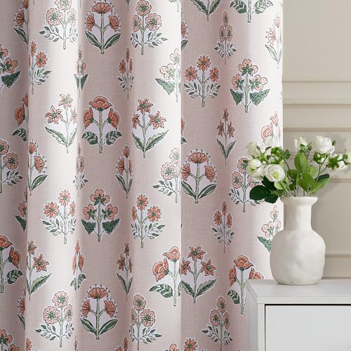 NICETOWN 100% Blackout Floral Curtains for Bedroom 2 Panels, W52 x L84 in per Panel, Delicate Floral Pattern in Light Pink, Bohemian Chic Style...