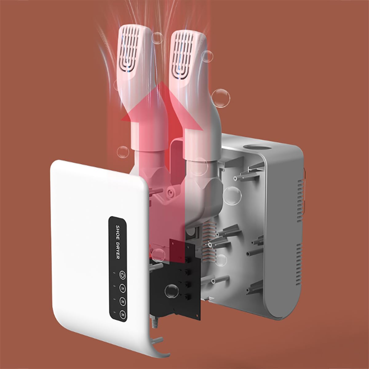 Chauffe-bottes mural électrique avec panneau intelligent, 3 modes de minuterie, dissipation de la chaleur à 360°, silencieux 41 dB, pour chapeaux, chaussettes