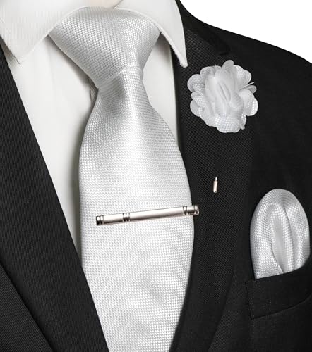 Image of JEMYGINS Mens Tie and Lapel Pin with Pocket Square Tie Clip Sets for Casual and Business 4PCS