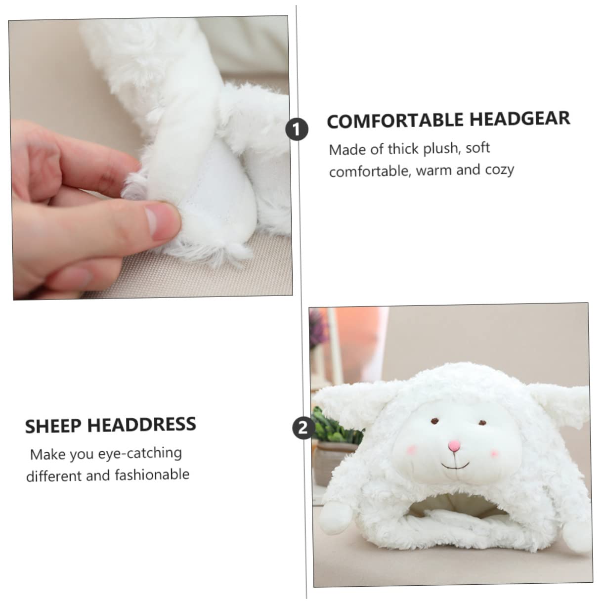 WOFASHPURET 1pc Soft Warm Sheep Headgear Plush Sheep Hat for Animal Headwear for Party White