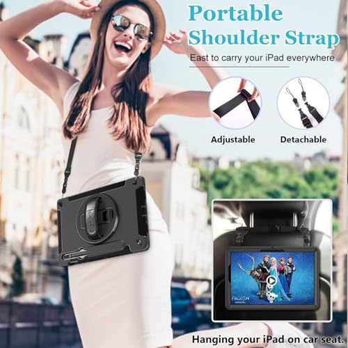 Image of Case for Galaxy Tab S7 FE /S7 Plus /S8 Plus 12.4 INCH: TPU Protective Cover for Samsung Tablet S7 FE /S7 Plus /S8 Plus 12.4 with Screen Protector-Stand- Handle + Shoulder Strap-S-Pen Holder- Black