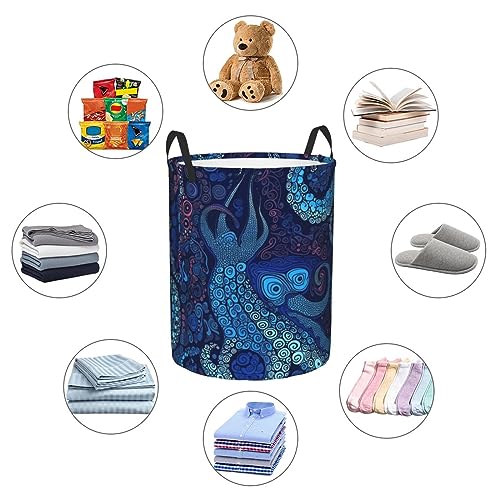Panier à linge pieuvre bleue grand modèle pliable avec poignées solides