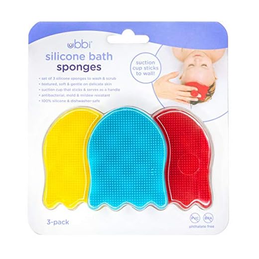 Ubbi Esponjas de banho de silicone para bebês de água-viva, essenciais para banho de bebês e cuidados para recém-nascidos, escovas de banho de bebê para pele seca e touca de berço, conjunto de 3