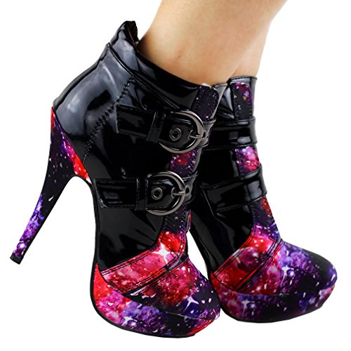 SHOW STORY Punk Buckle Night Sky High Heel Stiletto Platform Ankle Boots,LF303014
