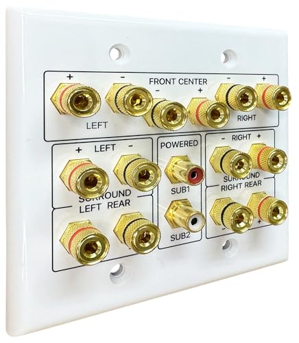 Plaque murale de haut-parleur 7.2 avec 2 connecteurs RCA dorés DIYTECH