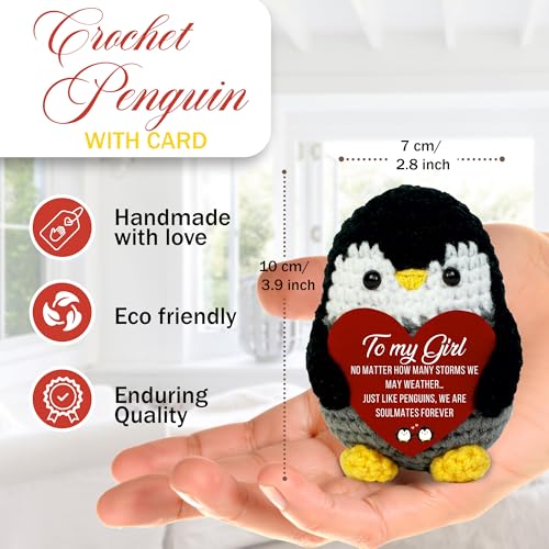 Image of Valentines Day Gifts for Girlfriend - to My Girl Penguin Gift - Handmade Crochet Penguin with Heart, Romantic Valentine's Day Gift for Girlfriend, Anniversary Love Keepsake, Cute Soulmate Present