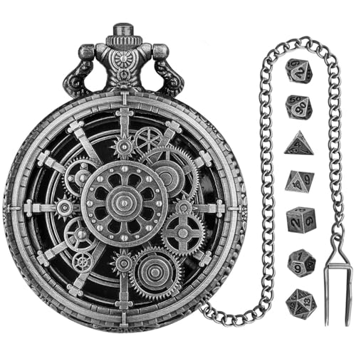 Dados de reloj de bolsillo - Juego de dados poliédricos de metal, cajas de reloj de bolsillo vintage, accesorio de juego de mesa para familiar con diseño duradero | Los juegos de mesa mueren