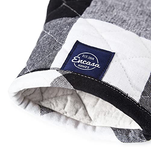 Image of Encasa XO Oven Gloves for Microwave (2 pc Set) - Heat Proof, Thick & Safe | Longer 18x30 cm Mittens for Protection in Kitchen Cooking & Baking - Buffalo Black Checks