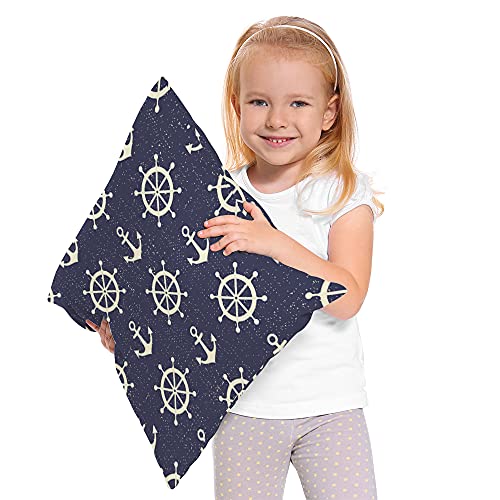Moslion Anchor Pillow Cases Nautical Ocean Sea Navy Blue Steering Wheel Sailor Throw Pillowcases 18X18 Inch Cushion Cover Home Decor Cotton Linen Pillow For Sofa Bed #TOP1