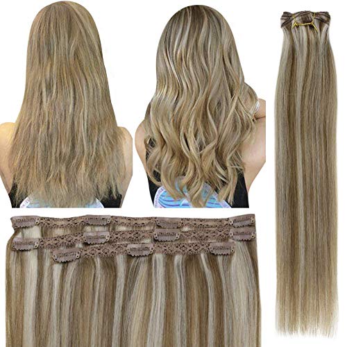 Fshine 3 Pcs Clip In Hair Extensions Brazilian Human Hair 20 Inch Long Lace Clip In Extensions Color 10 And 613 Highlight Color Human Hair Extensions Natural Clip In Hair 50 Grams