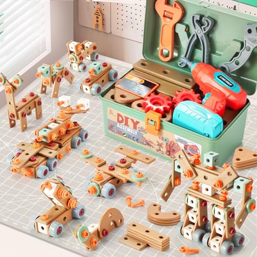 Kids Tool Set with Drill,155Pcs Toddler Tool Set with Toolbox,STEM Montessori Toys for 3 4 5 Year Old,Pretend Play Kid Toy,Educational Construction Toy for 3-5 Year Old Boy Girl,Birthday Gift for Kids
