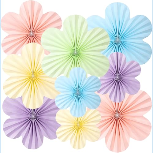 WUBAYI 9 leques de papel de flores multicolor pastel, conjunto de decorações pendentes para aniversários, casamentos, chá de bebé, sala de aula, festa de chá e decoração de fundo de parede