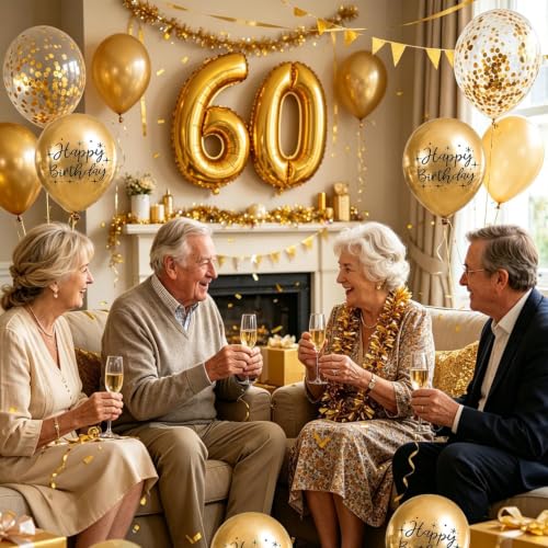 Image of Metal Happy Birthday Balloons Colorful Metallic Decorative Balloons Birthday Party Decor Room Decor House Decor For Wedding Birthday Anniversary Graduation Party Decorations Supplies (gold)
