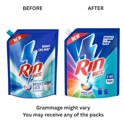 Image of RIN Matic Liquid Detergent, 2Kg, for Dazzling Brightness, with Bright Lock Technology, Long-Lasting Fragrance, for Top Load Washing Machines