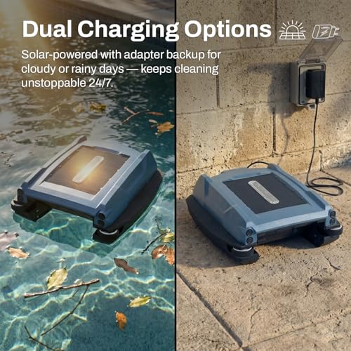 Image of Betta Neo Solar-Powered Robotic Pool Skimmer with App Control & Ultra Long-Range Gateway System, Weather-Adaptive & Scheduled Cleaning, Dual Charging Options, for In-Ground & Above-Ground Pools (Blue)