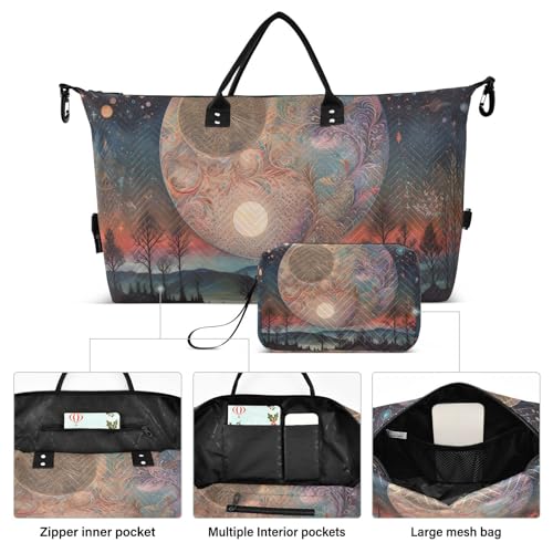 Large Travel Duffel Bag, Sun Moon and Dreamcatcher Sports Tote Gym Bag, Shoulder Weekender Overnight Bag for Women Men, Carry On Luggage with Toiletry Bags2