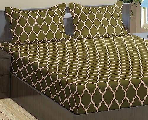 Image of Trance Home Linen 200 TC 100% Cotton King Size Printed Bedsheet | Incredible Smooth Finish Bedding Set of King Size Flat Bed Cover with 2 Pillow Covers (108 x 108 inch | 9ft x 9ft (Dori Forest Green)