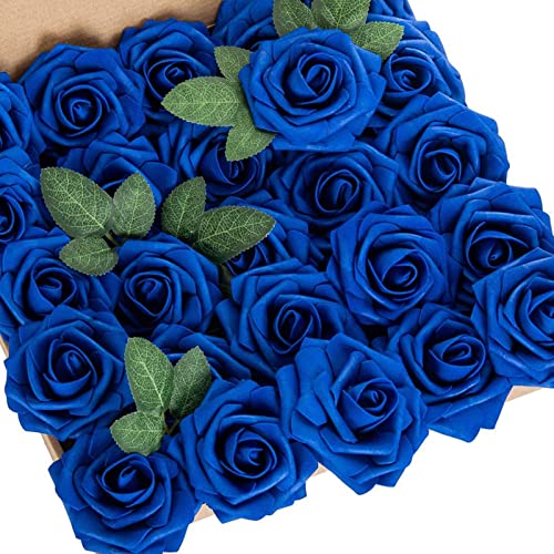 Artificial Royal Blue Flowers Fake Roses GeeSoft 50 PCS w/Stem Rose Flower Heads Crafts Bouquets for DIY Wedding Bouquets Baby Shower Centerpieces Floral Arrangements Party Tables Home