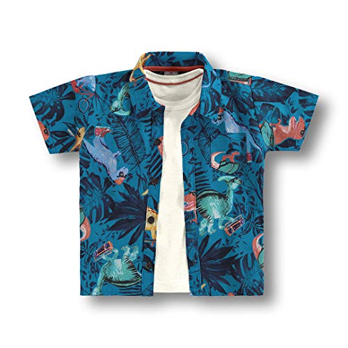 Camiseta Dino Jungle, Marisol, Meninos, Azul/Salmão, 1P