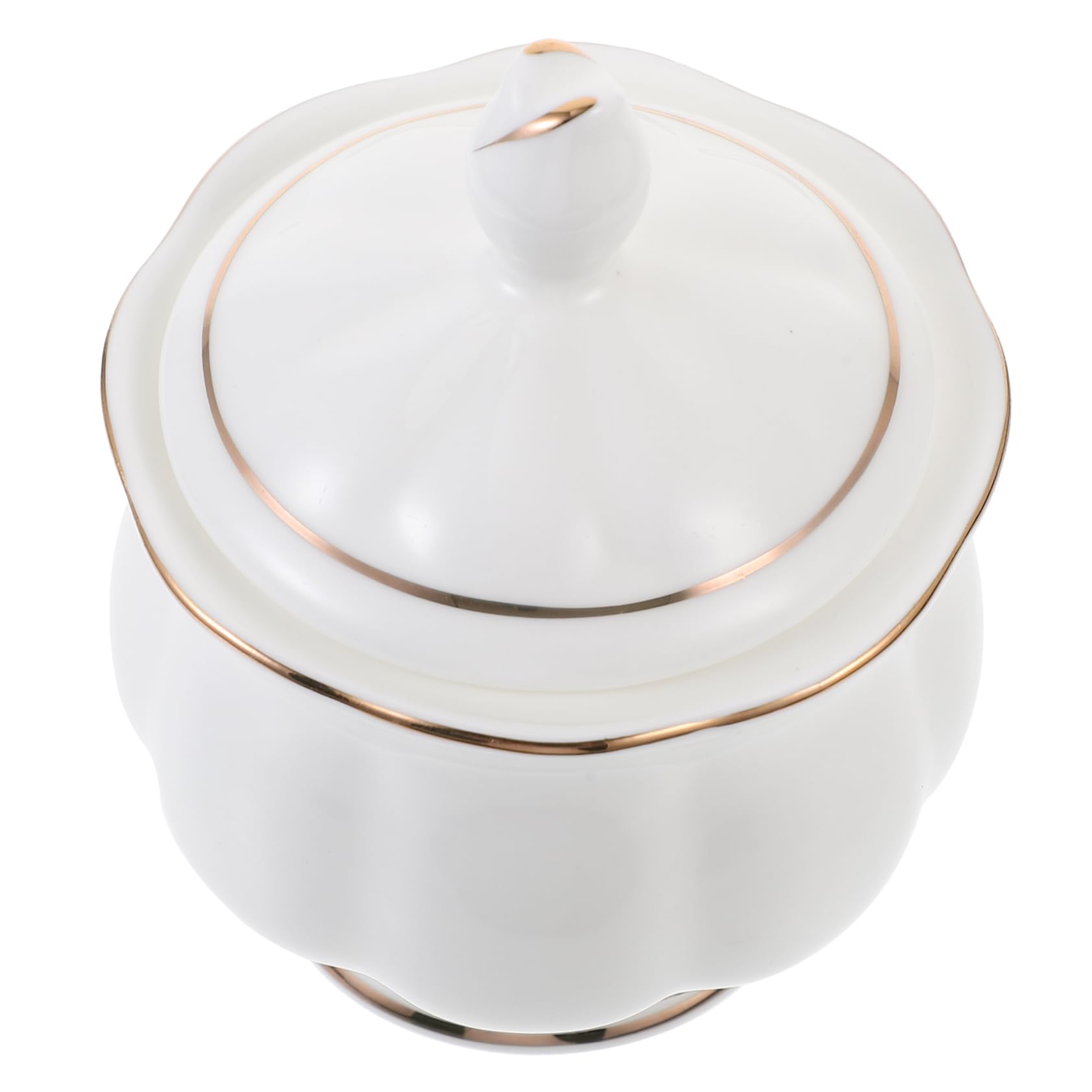 FUNOMOCYA Ceramic Sugar Bowl with Lid Elegant Household Spice Jar for Sugar Stylish Edge Design for Home Shop Decor Easy to Clean